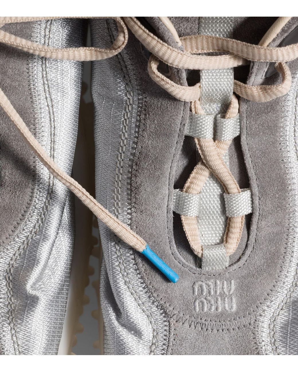 Miu Miu Gray Technical Fabric & Suede Bubble Sneakers