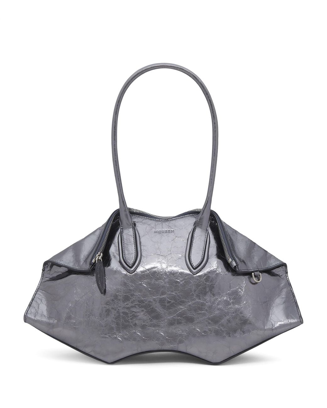 McQueen Gray Metallic Leather Manta Top-Handle Bag