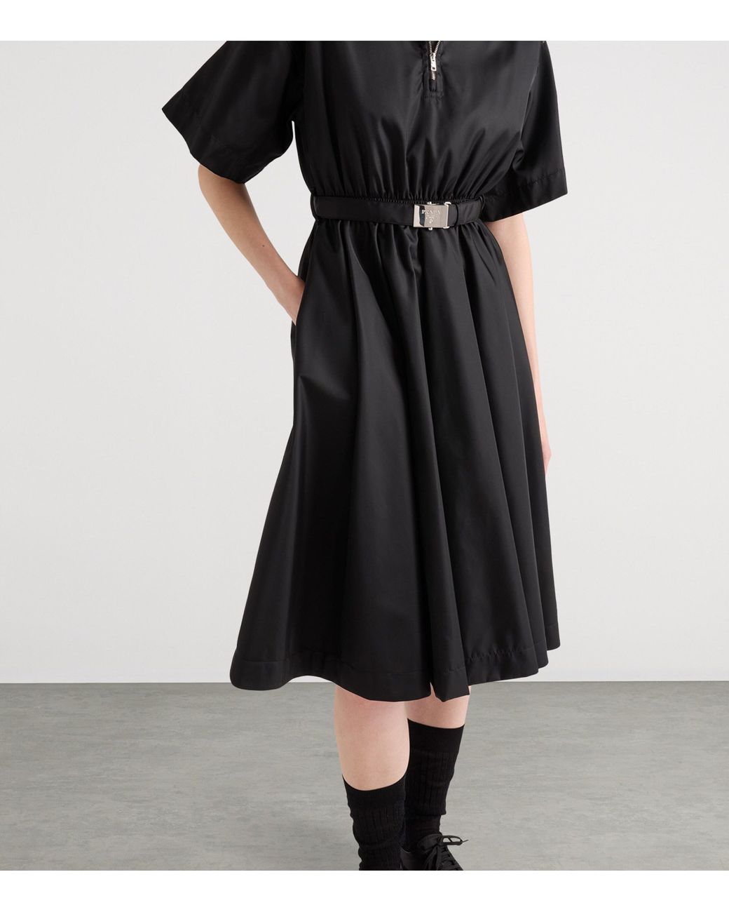 Prada Black Short-Sleeved Re-Nylon Midi-Dress
