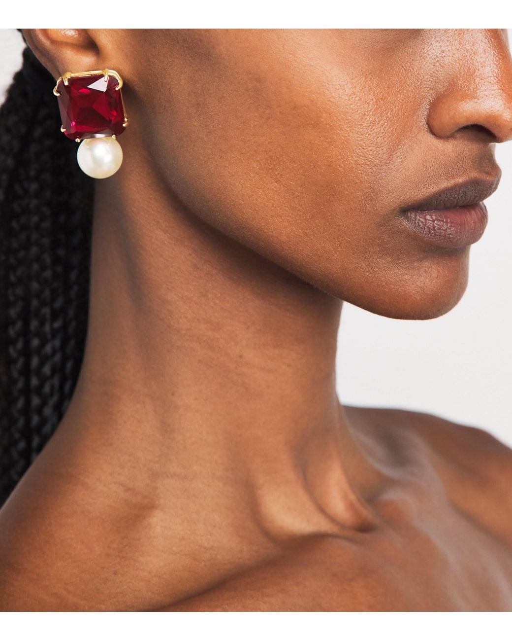 Carolina Herrera Red Faux Pearl And Crystal Clip-On Earrings