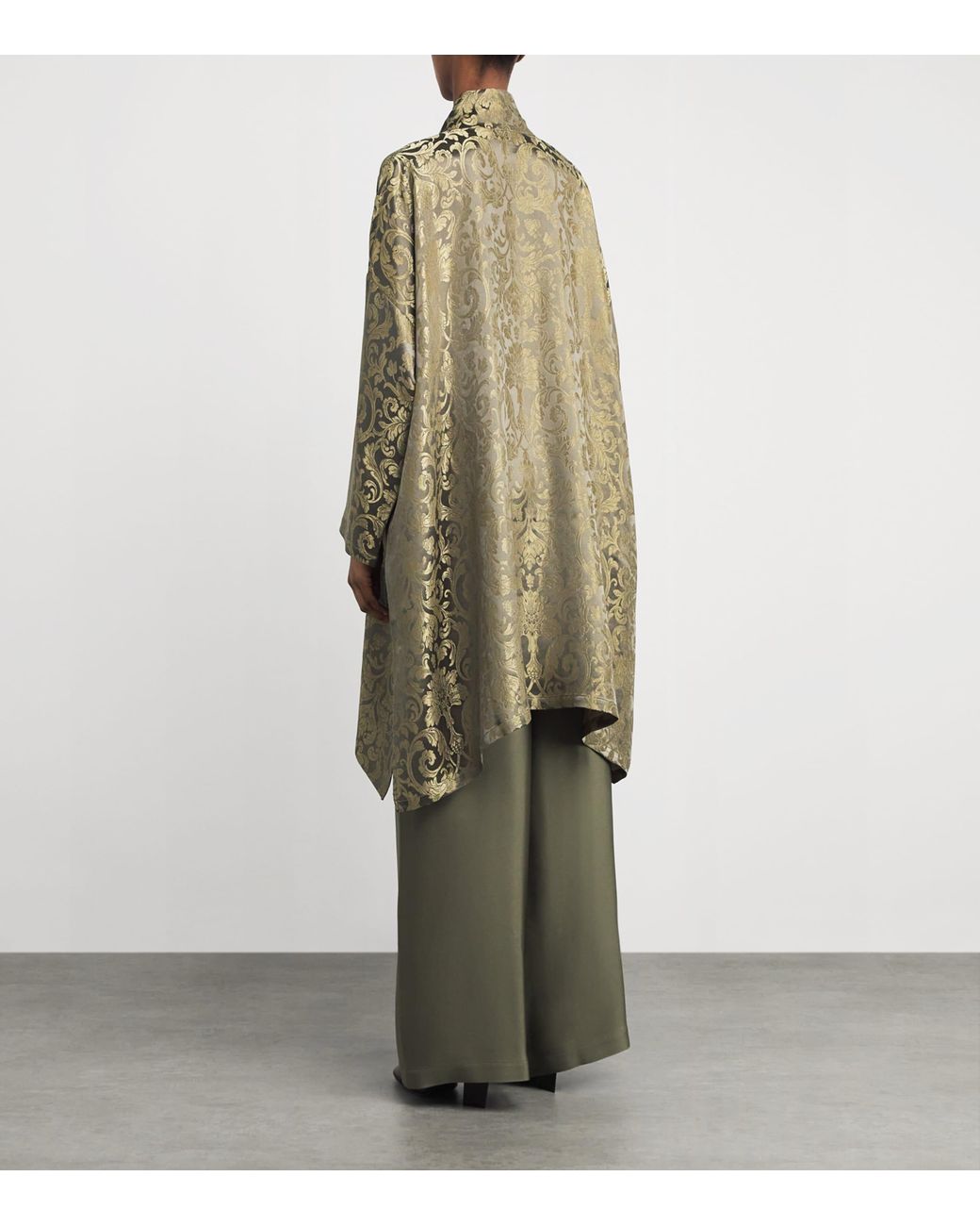 Eskandar Green Metallic Jacquard Longline Shirt