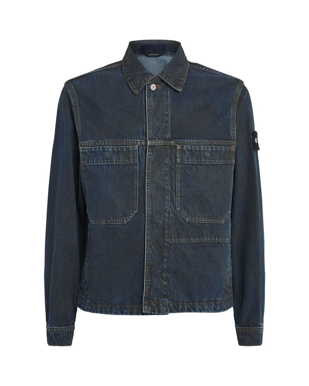 Stone Island Blue Denim Biker Jacket for men