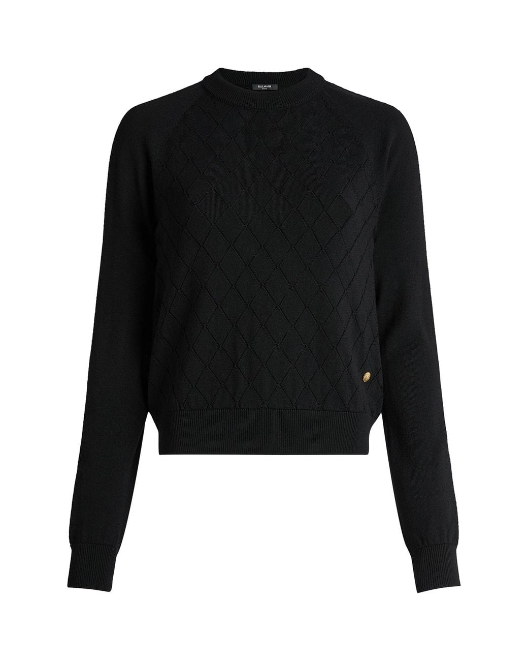Balmain Black Merino Wool Button-Detail Sweater