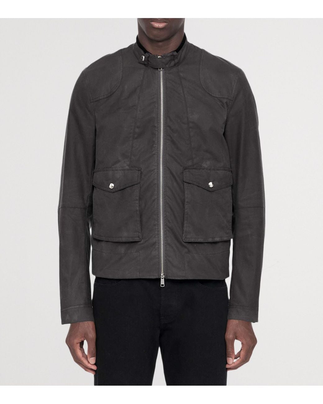 AllSaints Black Waxed Cotton Kirk Racer Jacket for men