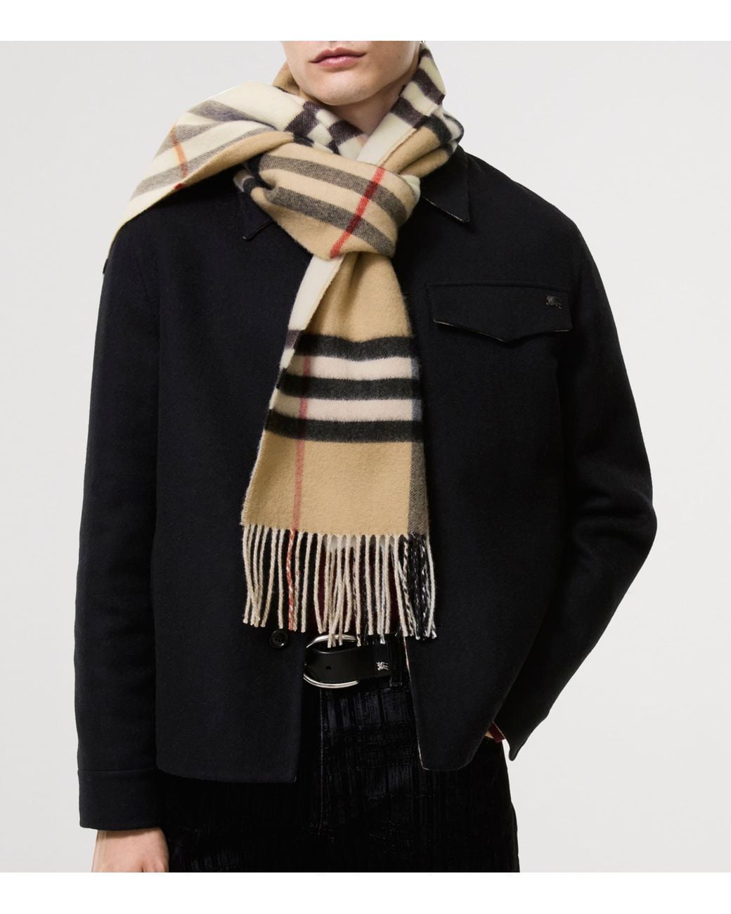 Burberry Natural Cashmere Reversible Check Scarf