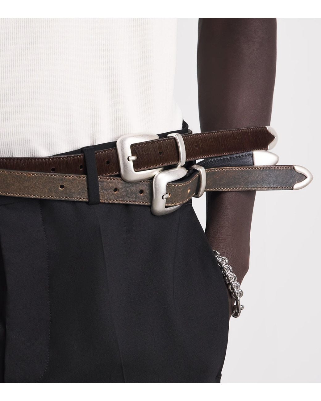 MOLEBO Multicolor Burnished Leather Western Belt for men