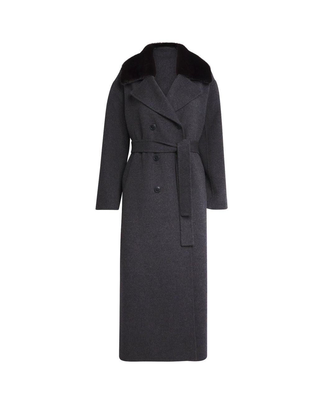 Yves Salomon Black Mink Fur-Trim Collar Coat