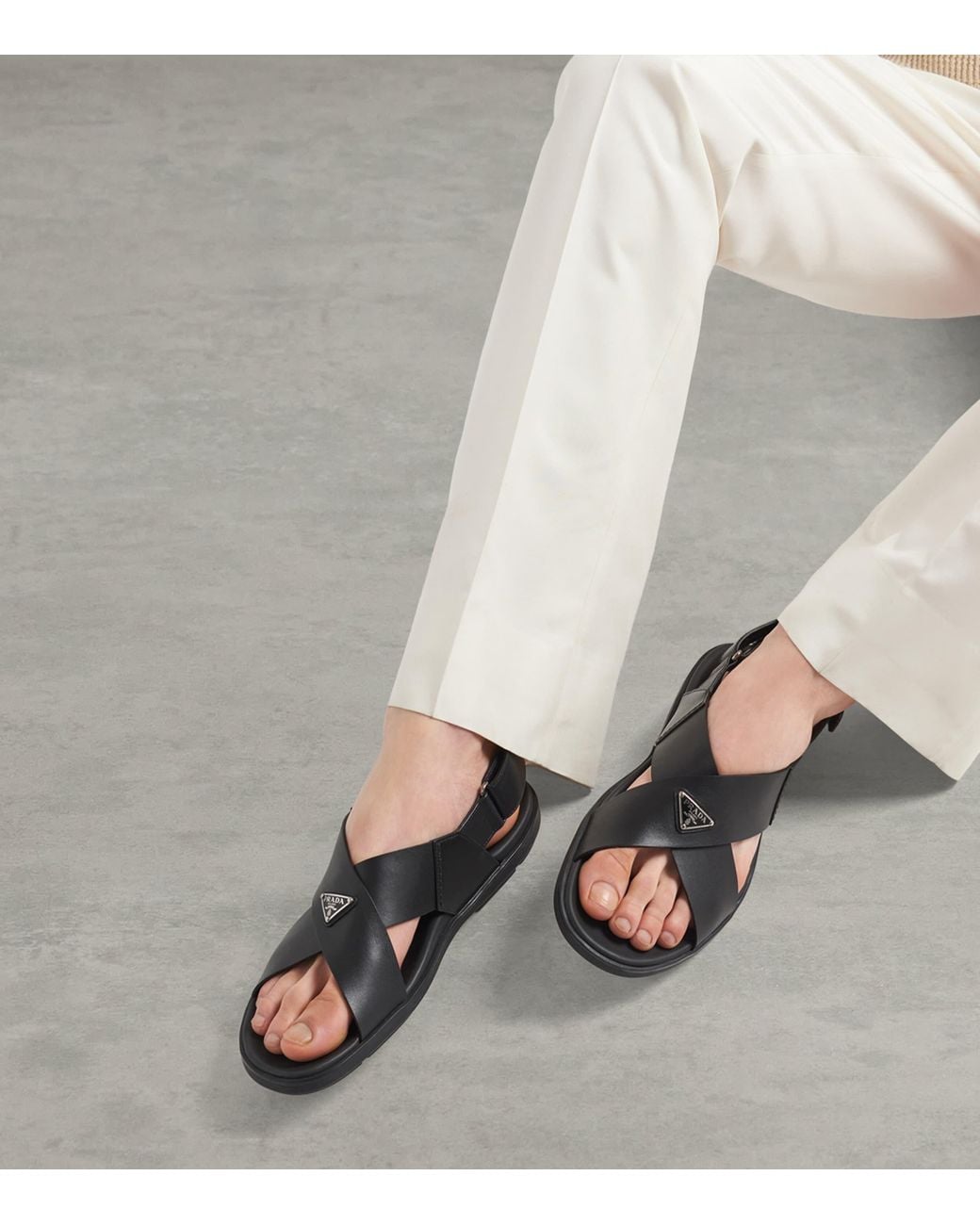 Prada Black Leather Crisscross Sandals for men