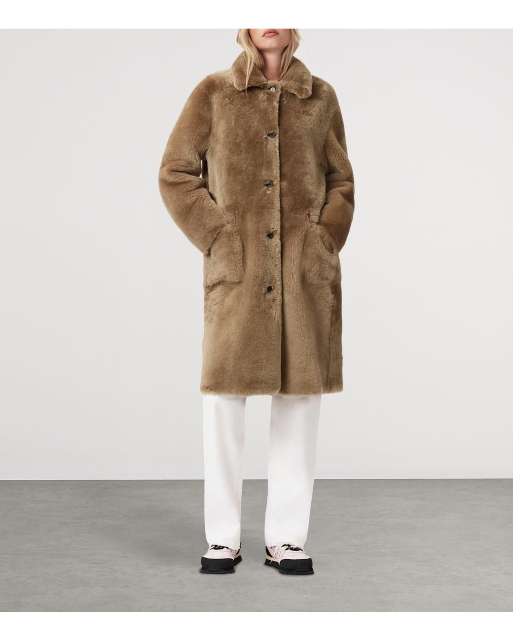 AllSaints Natural Shearling Reversible Serra Coat