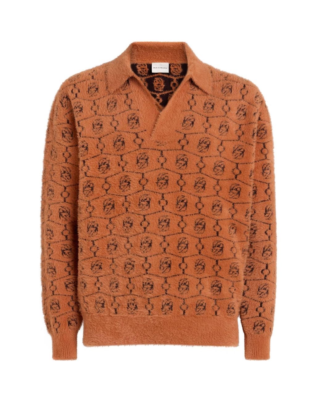 Drole de Monsieur Brown Monogram Jacquard Polo Sweater for men