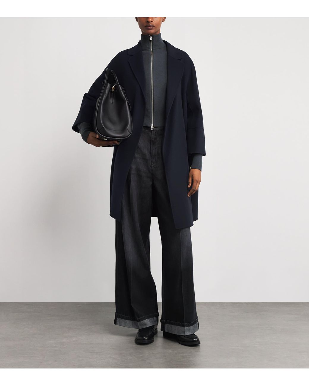 Max Mara Blue Virgin Wool Short Wrap Coat
