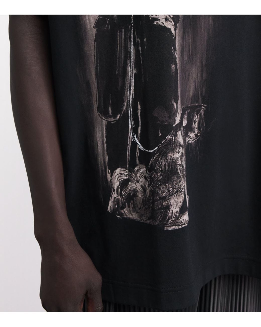 Yohji Yamamoto Black Cotton Printed T-Shirt for men