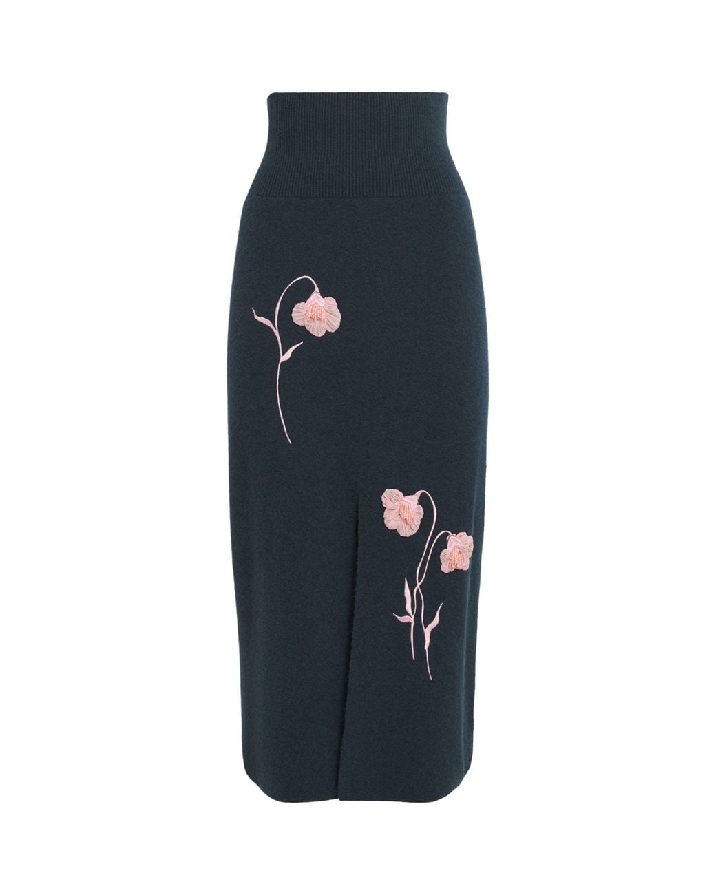 Erdem Blue Embroidered Midi Pencil Skirt