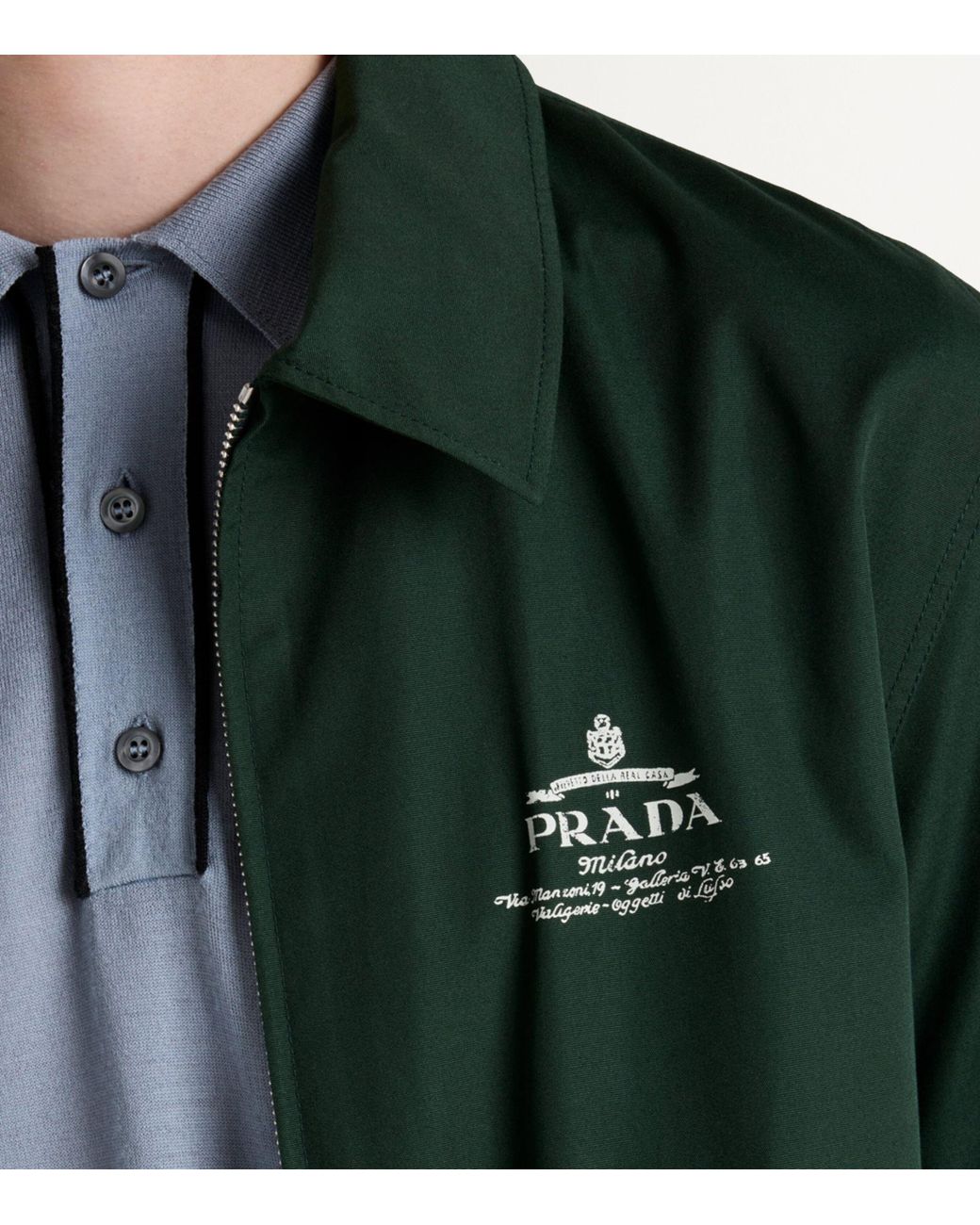Prada Cotton-blend Logo Jacket in Green for Men | Lyst UK