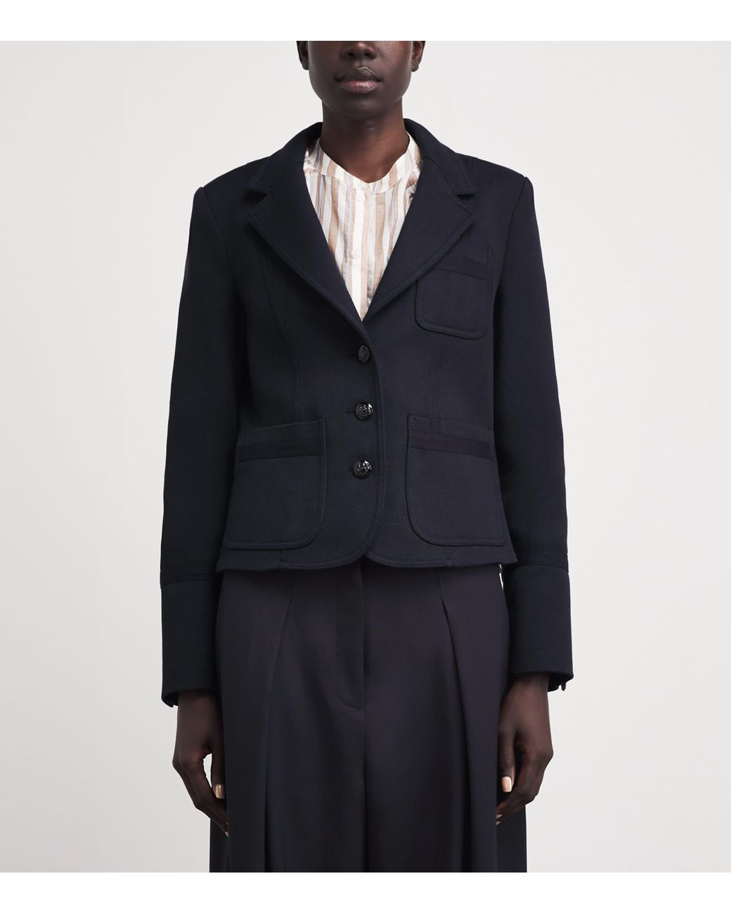 ME+EM Blue Cotton-Blend Herringbone Cropped Jacket