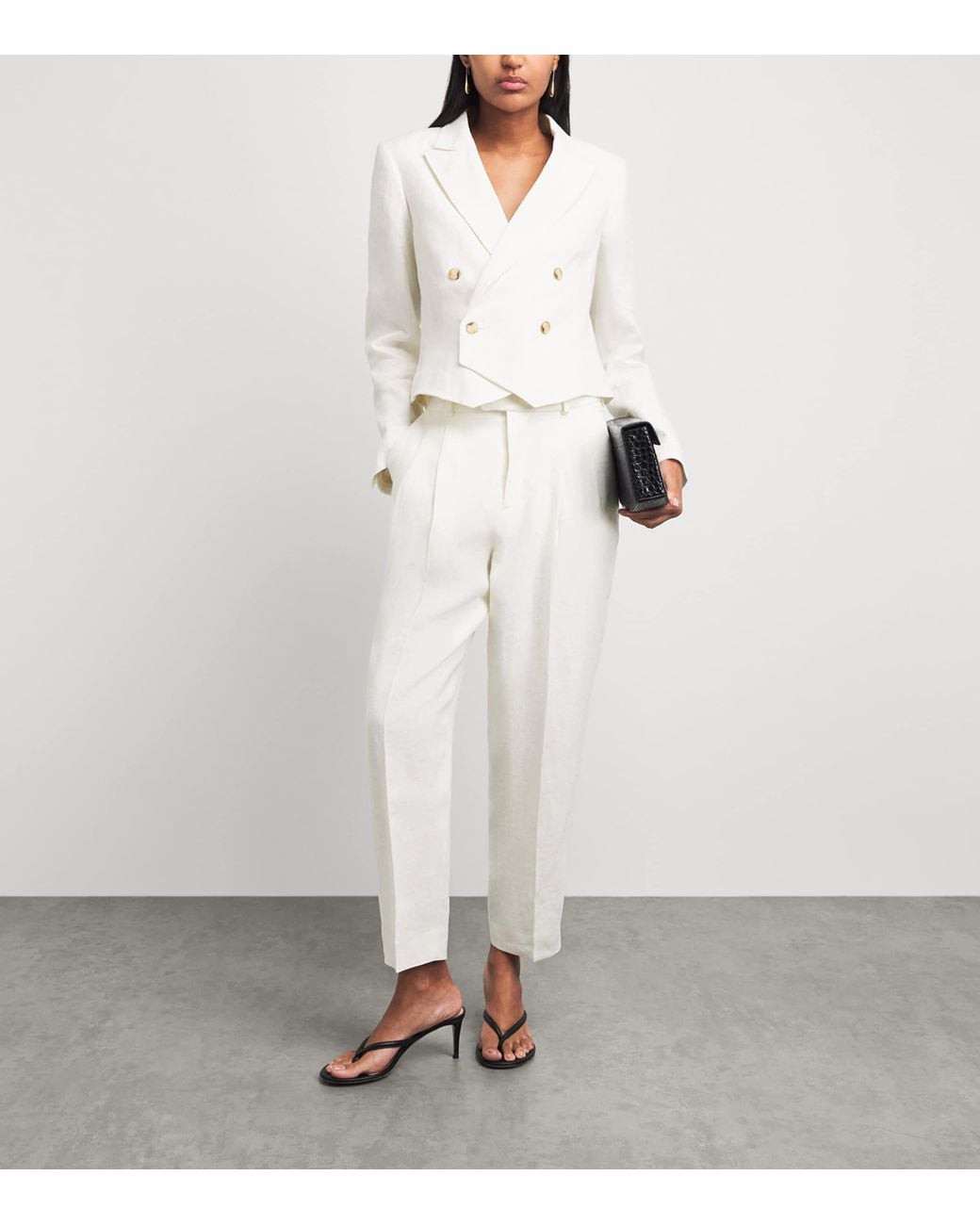 With Nothing Underneath White Linen Belgravia Cropped Blazer
