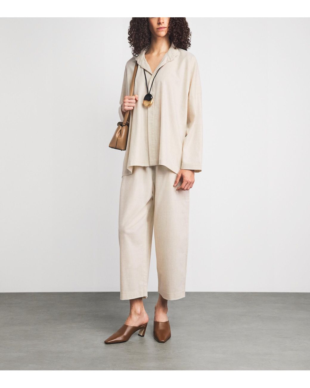 Eskandar Natural Virgin Wool-Cashmere Double Stand-Collar Shirt