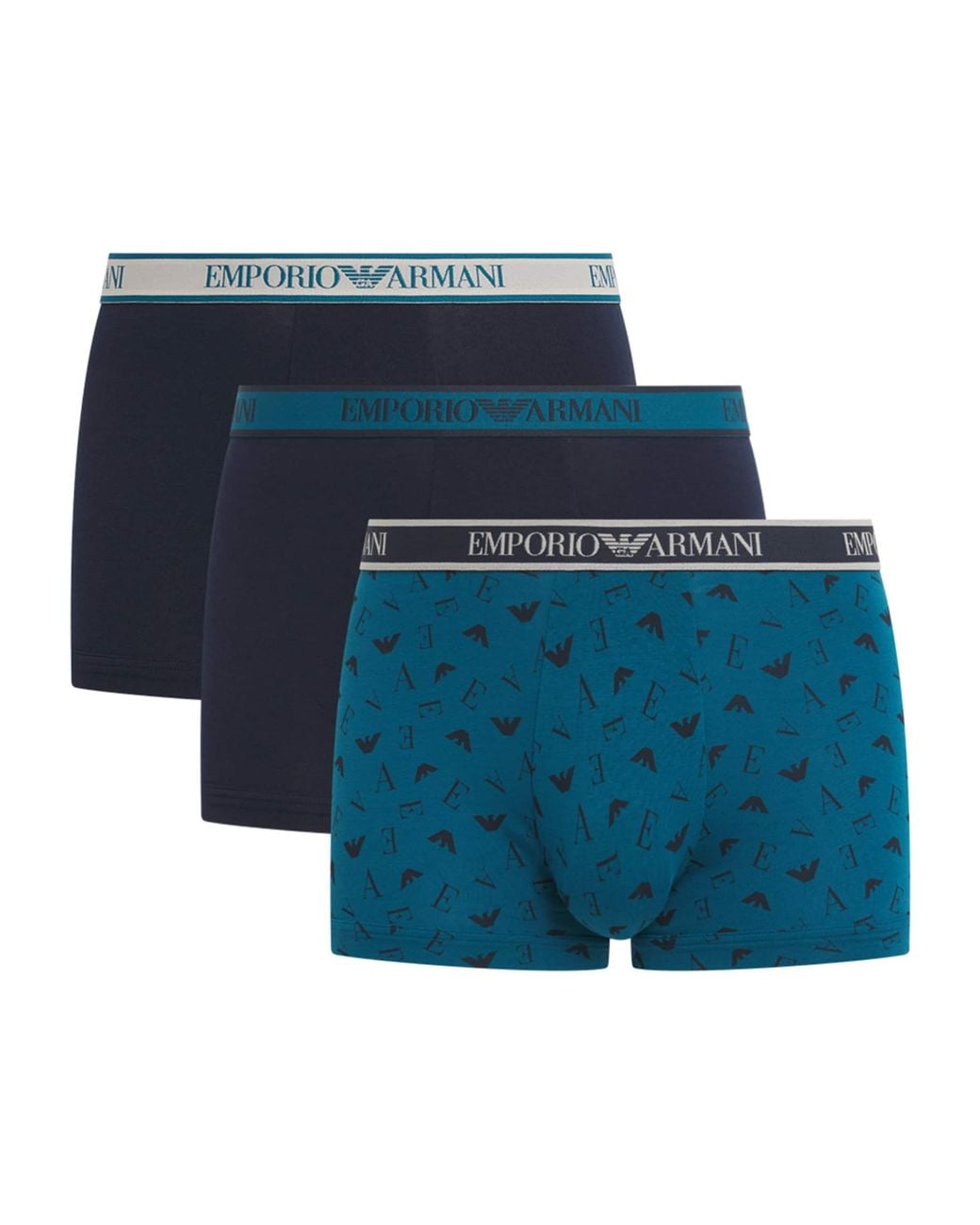 Emporio Armani Blue Stretch-Cotton Logo Trunks for men