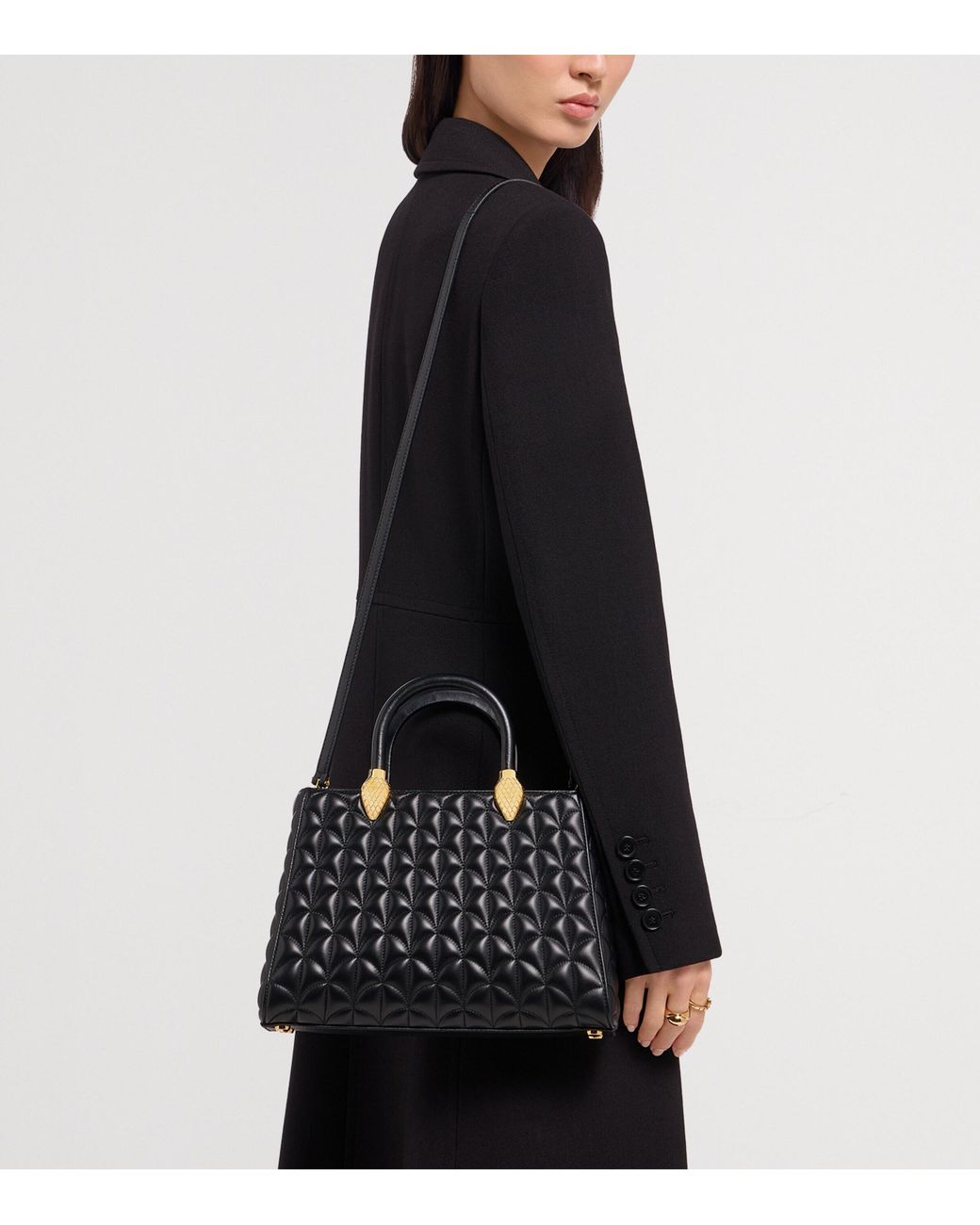 BVLGARI Black Leather Serpentine Duo Top-Handle Bag