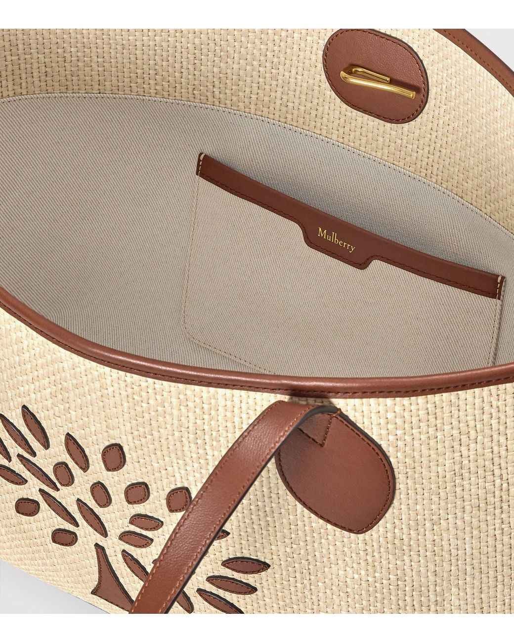 Mulberry Natural Small Raffia-Leather Tree Tote Bag