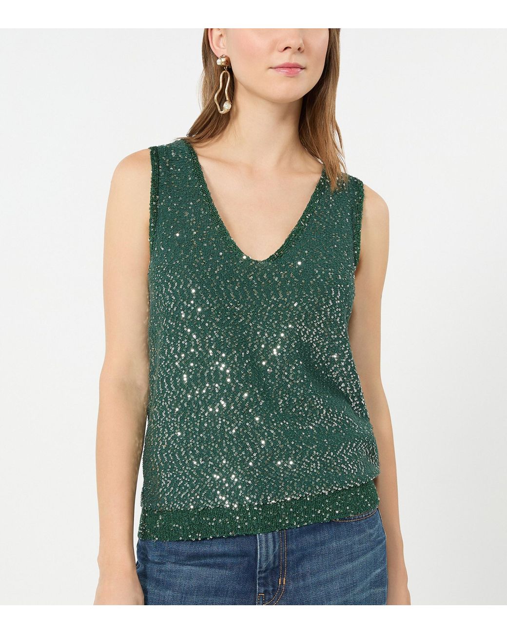 Weekend by Maxmara Green Knitted Sequin Tank Top