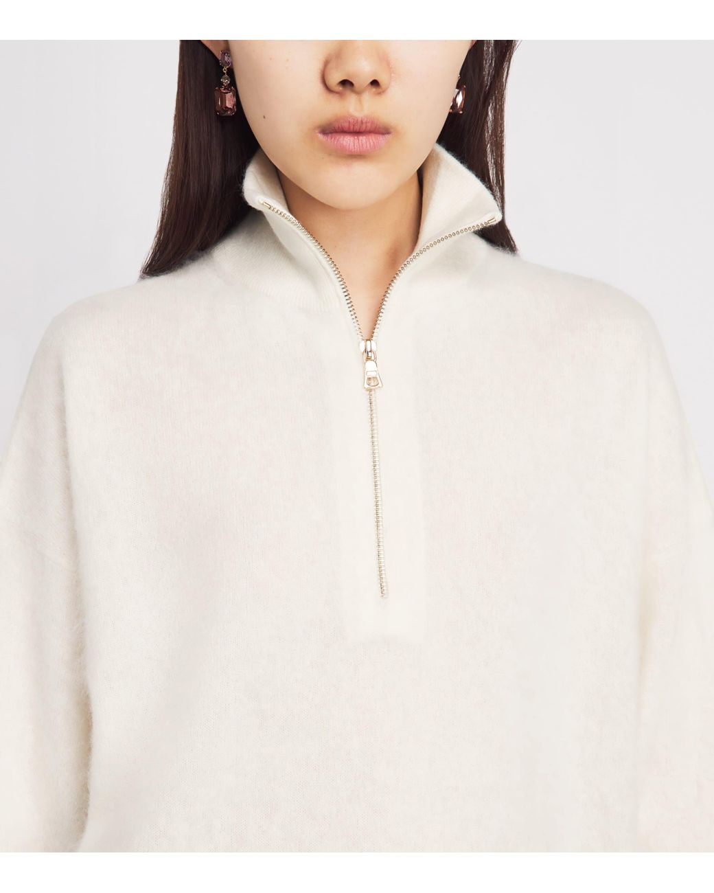Alice + Olivia White Stretch-Cashmere Quarter-Zip Sweater