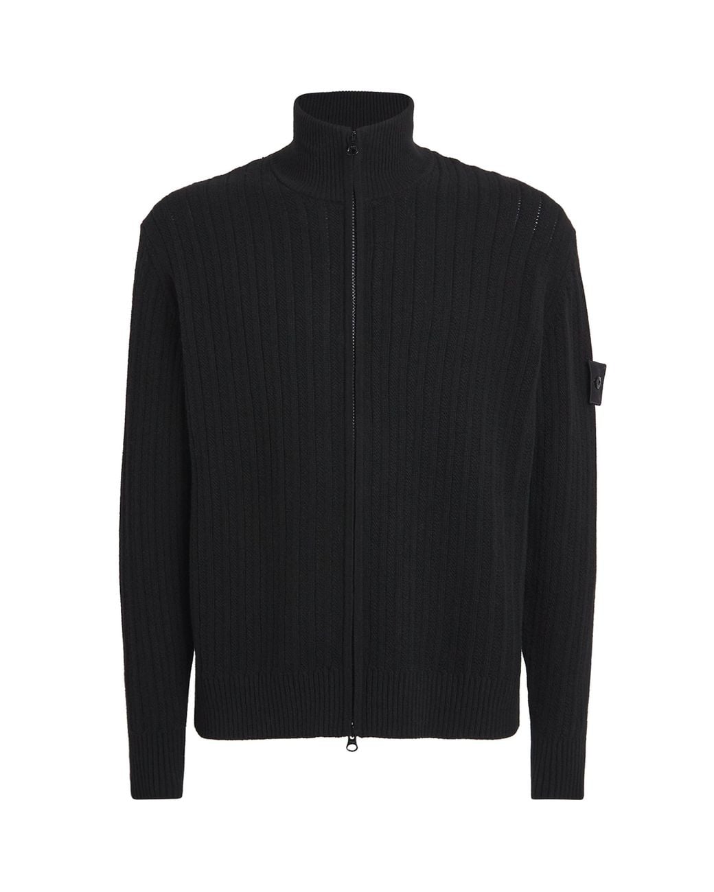 Stone Island Black Wool-Cashmere Zip-Up Cardigan for men