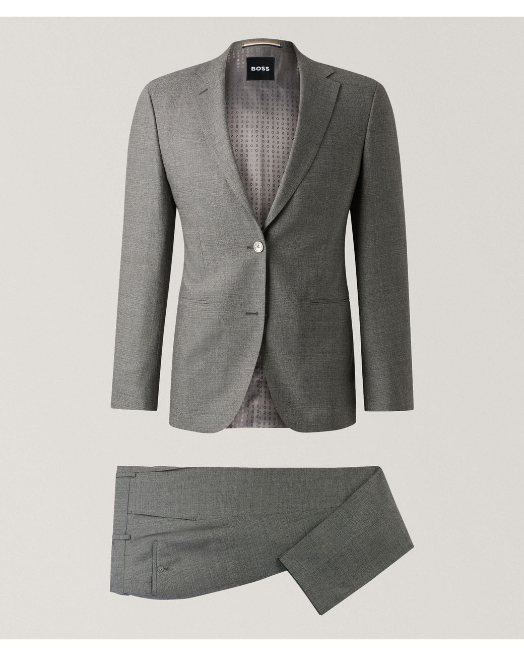 Boss Gray Micro Patterned Stretch-Wool Suit for men