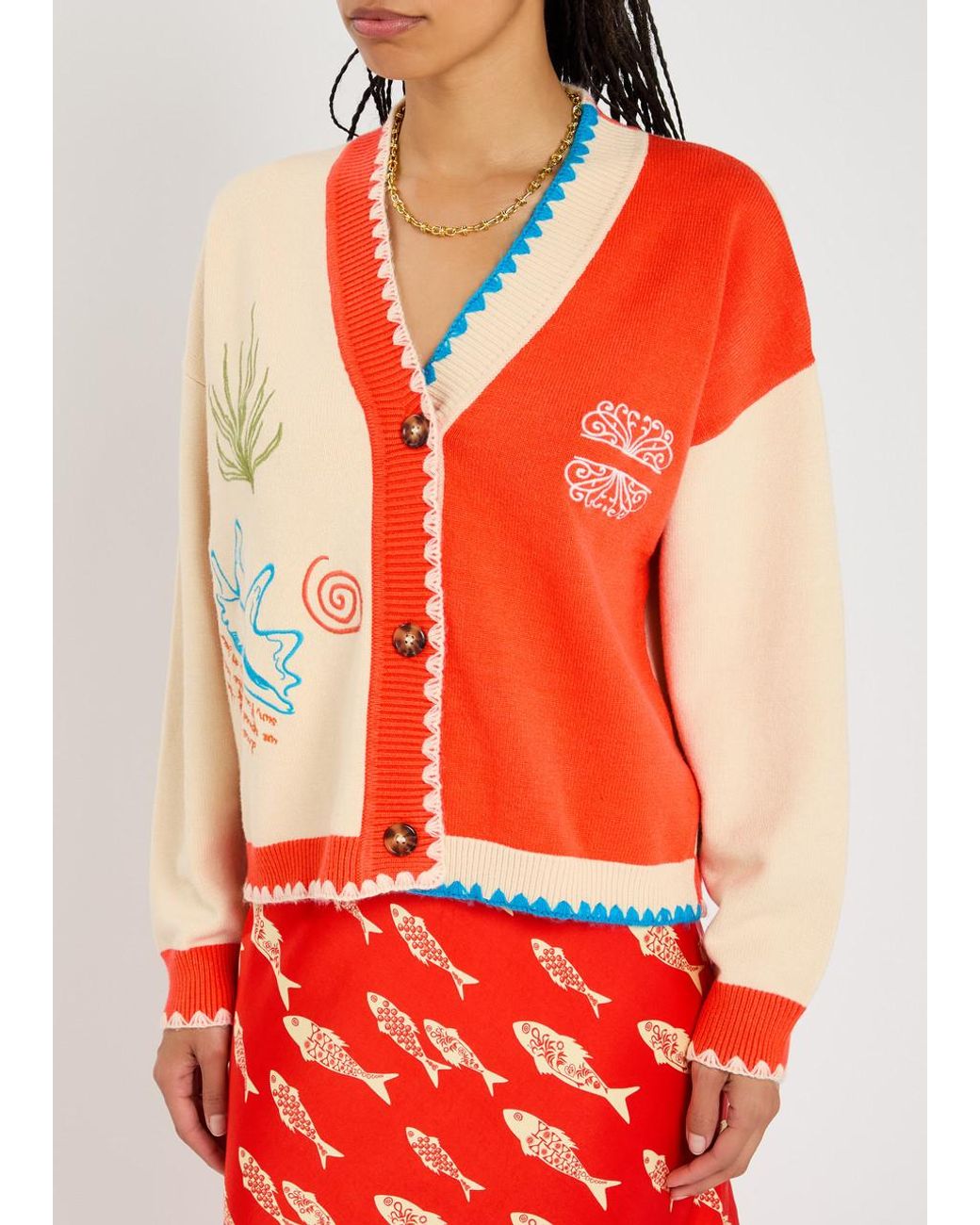 Never Fully Dressed Cream And Sol De Palma Knit Cardigan in Orange