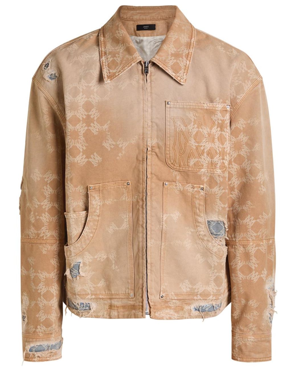 Amiri Denim Repair Logo-Monogram Jacket in Brown for Men | Lyst