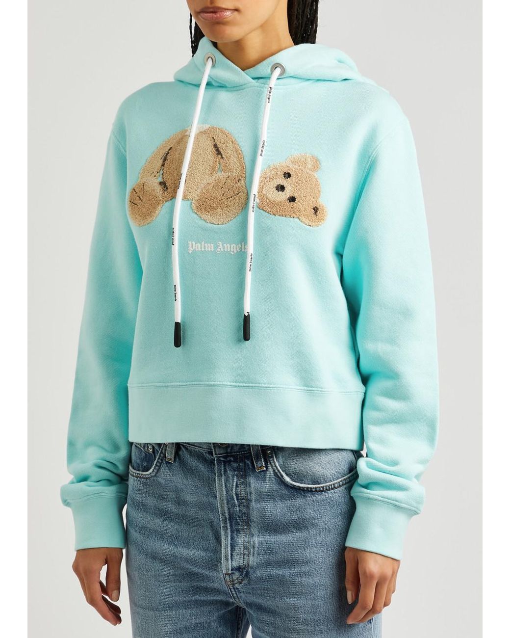 Palm Angels Bear appliqued Hooded Cotton Sweatshirt in Blue Lyst UK