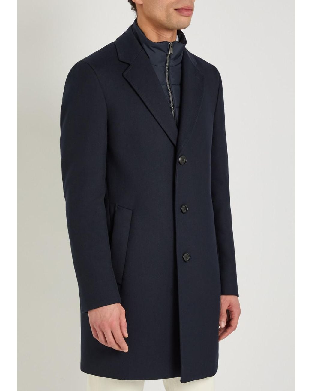 Boss Blue Layered Cotton-Blend Coat for men