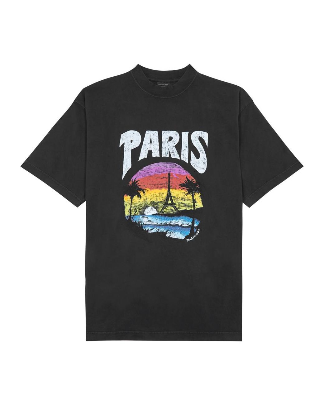 Balenciaga Paris Tropical Printed Cotton T-Shirt in Black for Men