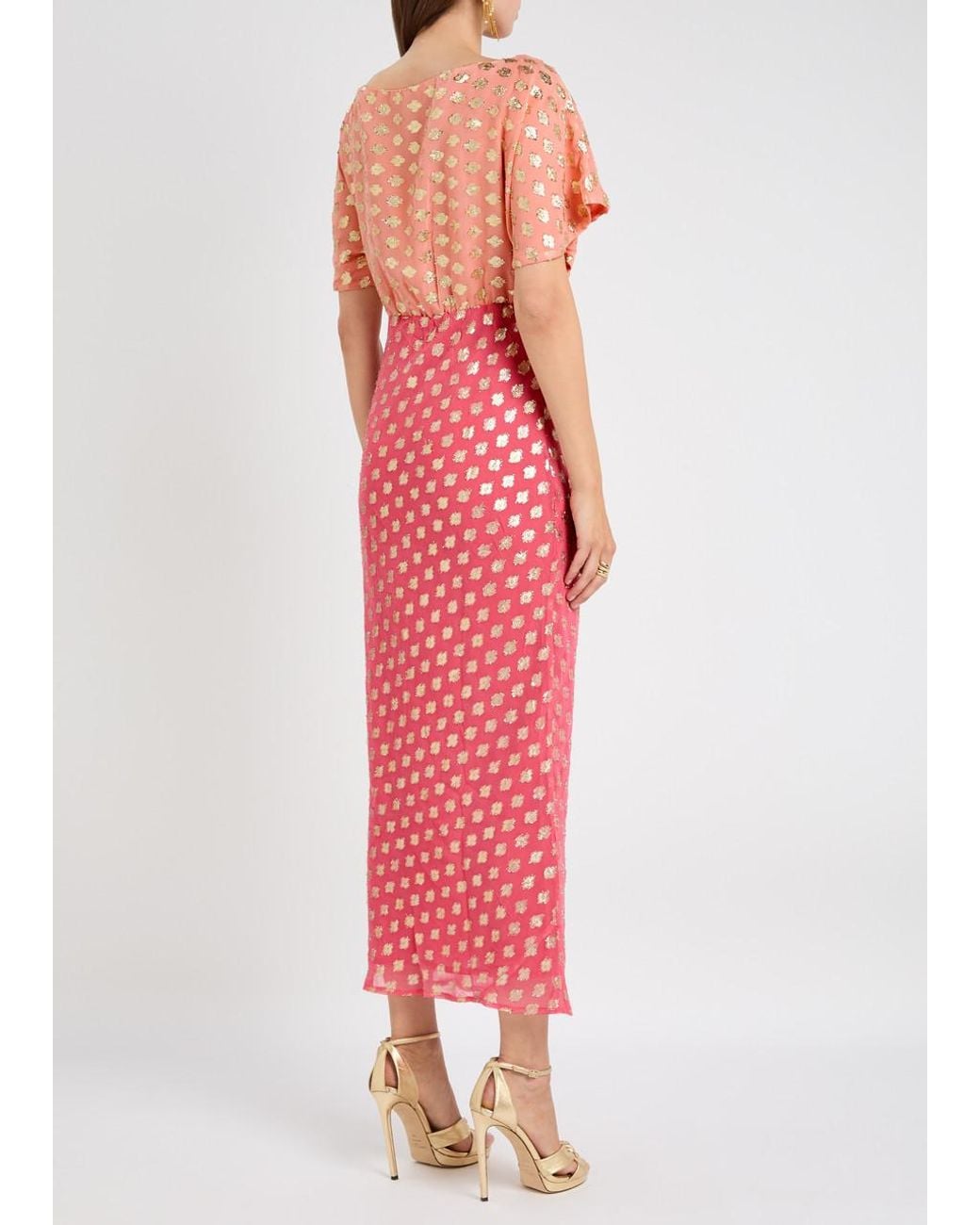 knee length dresses for ladies Beige Floral Embroidered Chiffon Maternity Midi Dress main image 0
