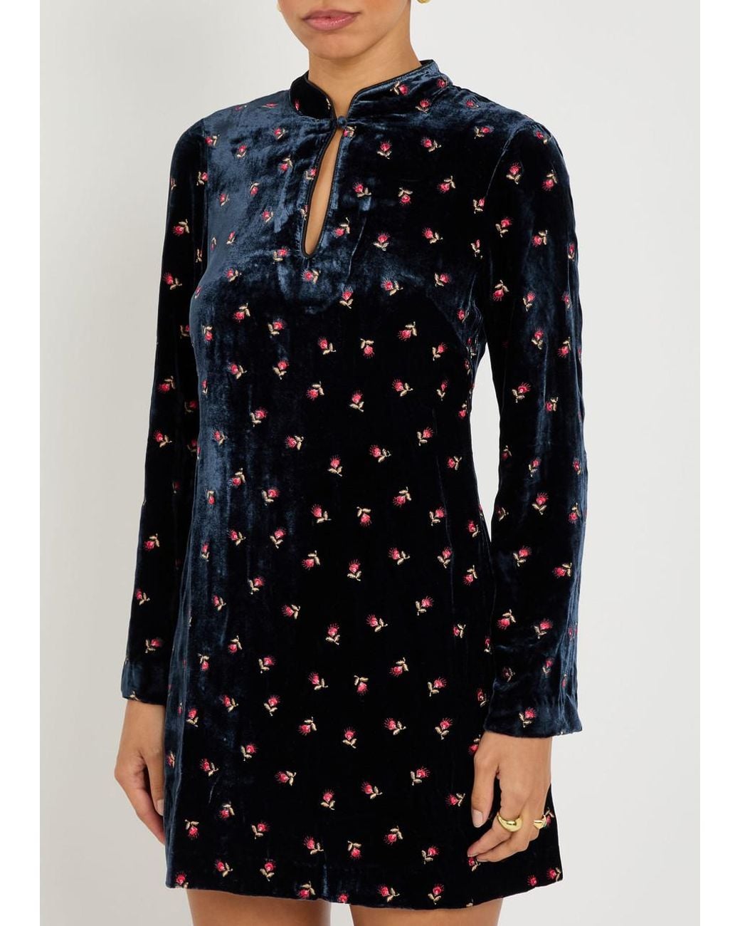 RIXO London Calla Floral-Embroidered Velvet Mini Dress in Blue | Lyst