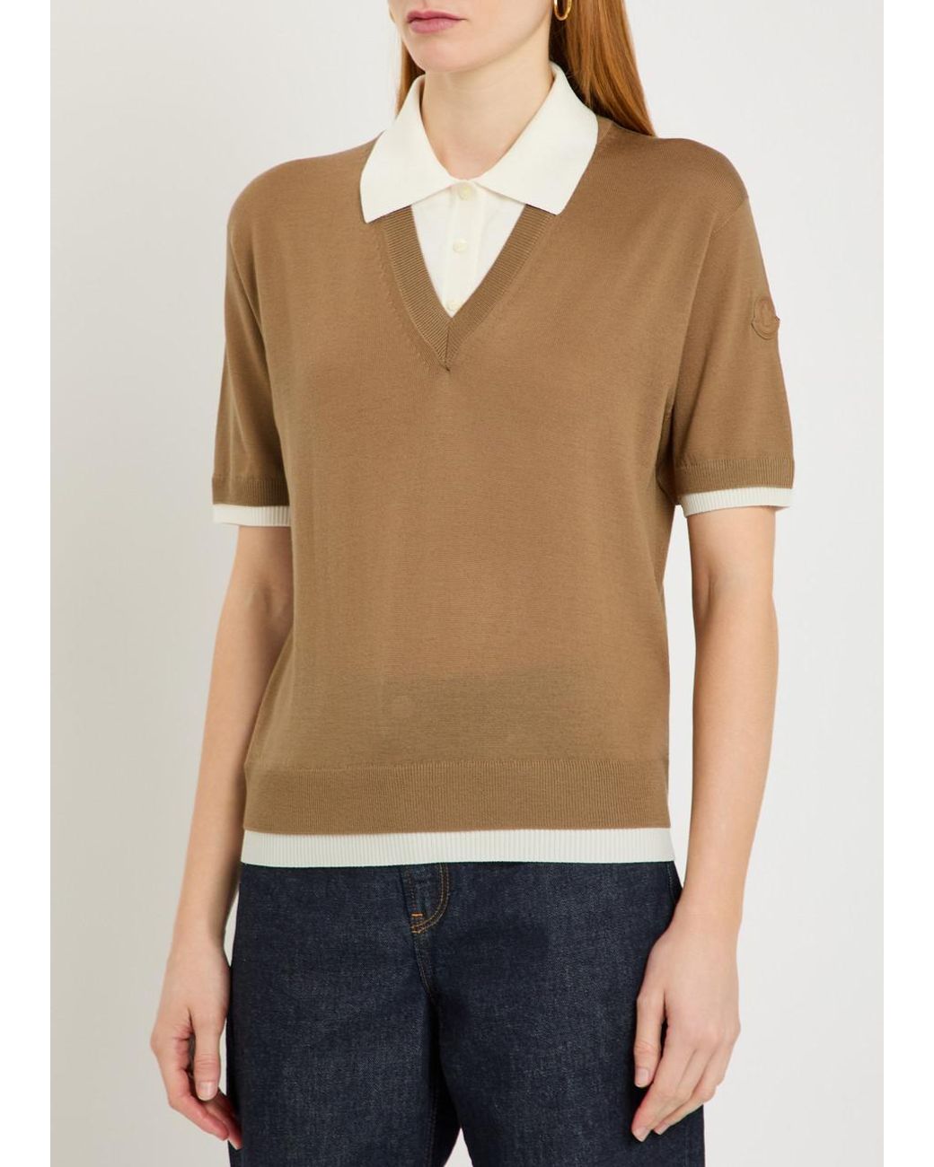 Moncler Brown Layered Wool Polo Top