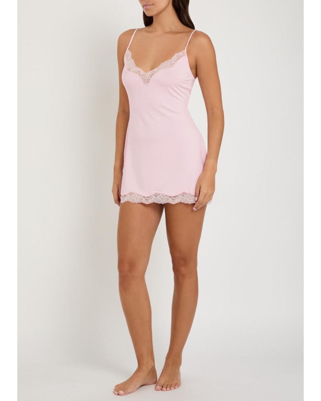 Skims Pink Lace-Trim Stretch-Modal Mini Dress