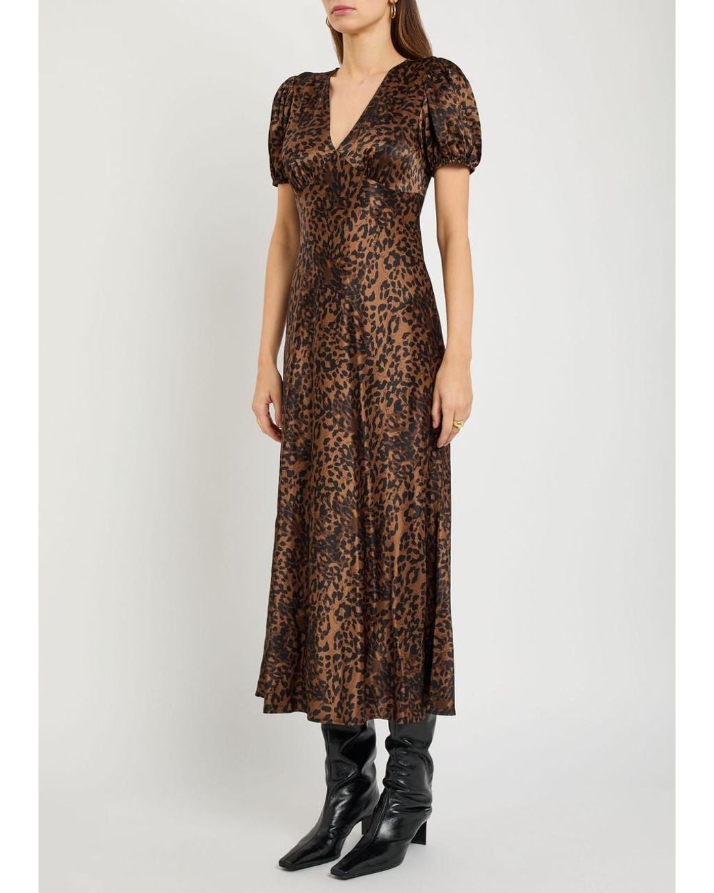 Rails Junia Leopard-Print Satin Midi Dress in Brown | Lyst