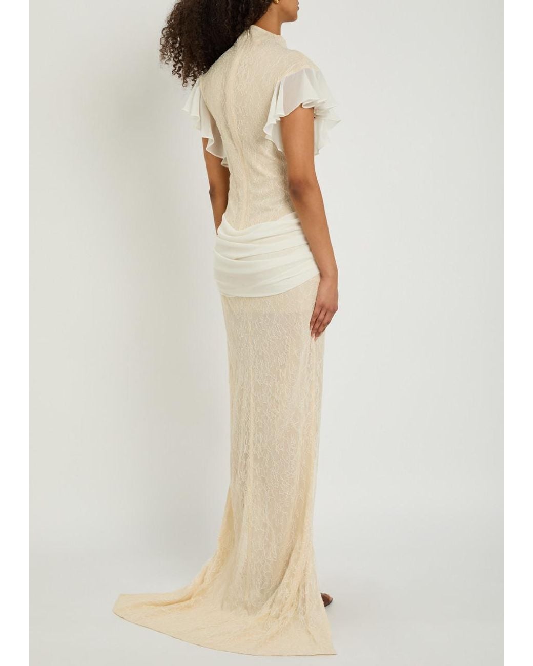 De La Vali Natural Noor Ruffled Lace Maxi Dress