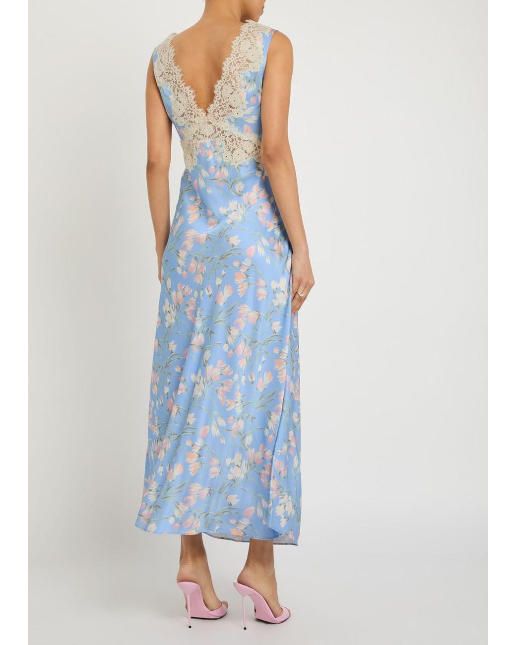 Rixo Blue Lysandra Floral-Print Satin Midi Dress