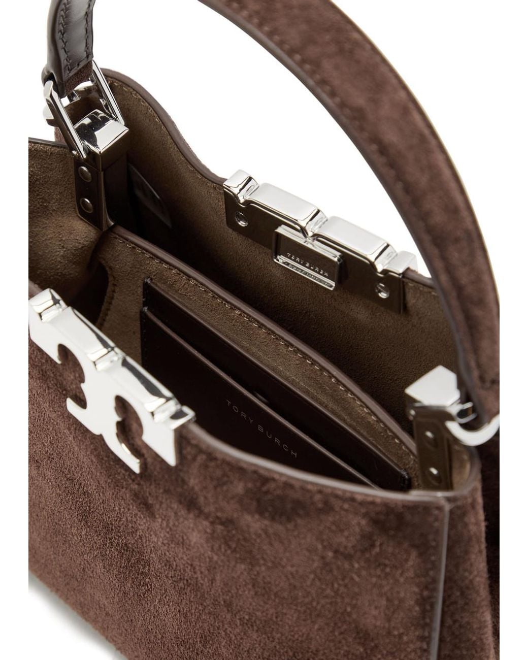Tory Burch Brown Eleanor Mini T-Logo Suede Top Handle Bag