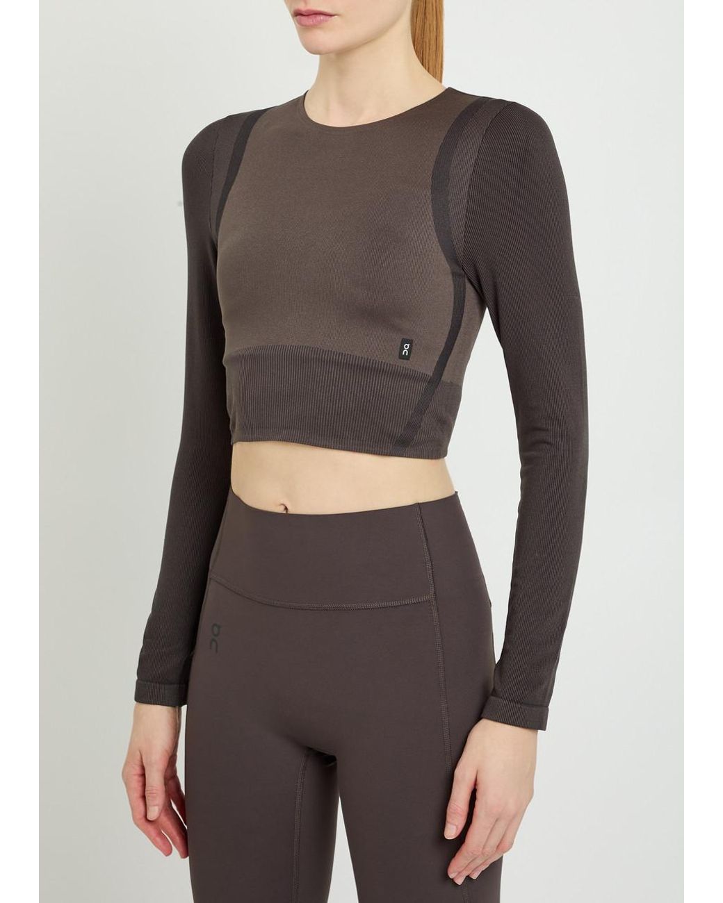 On Shoes Studio Ribbed-Jacquard Stretch-Knit Crop Top in Brown | Lyst