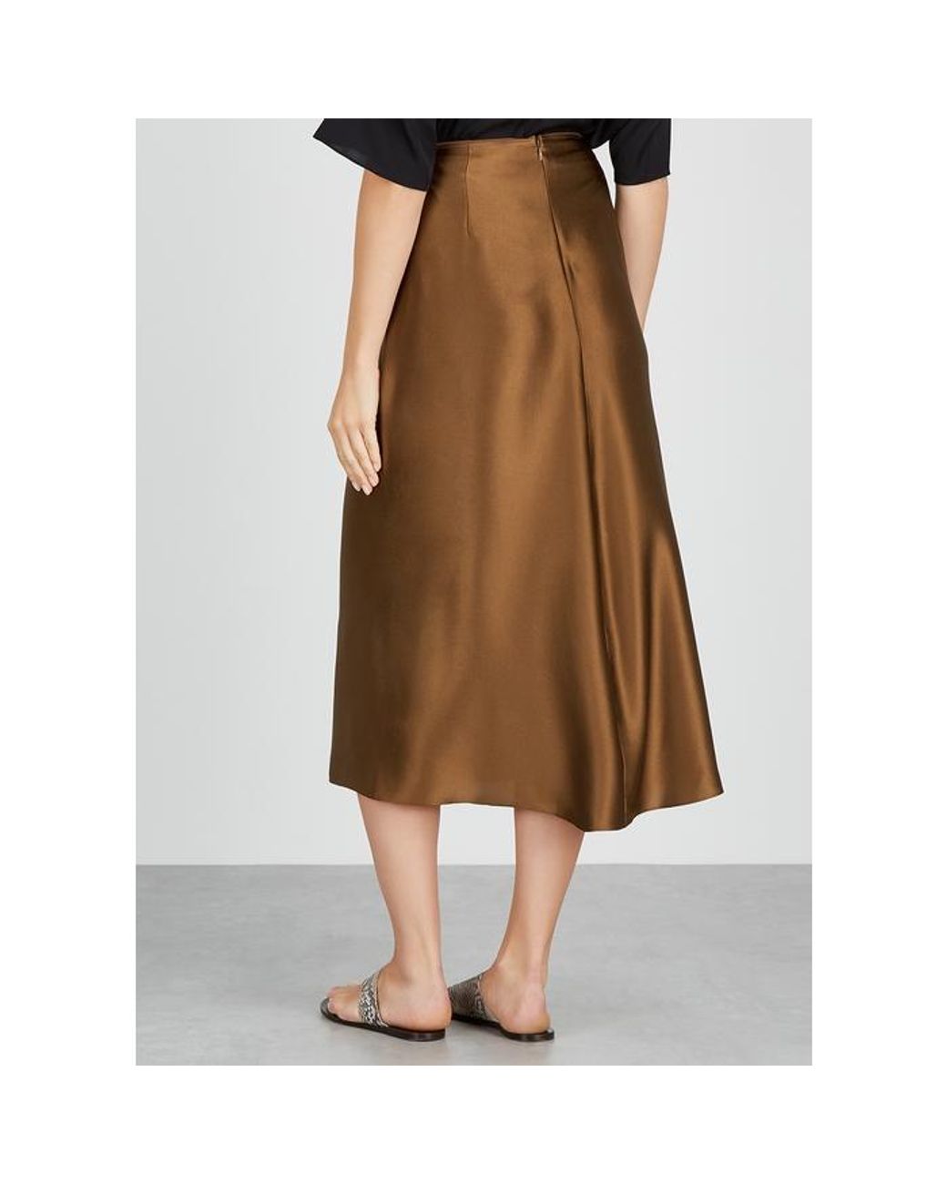 Silk midi skirt clearance brown