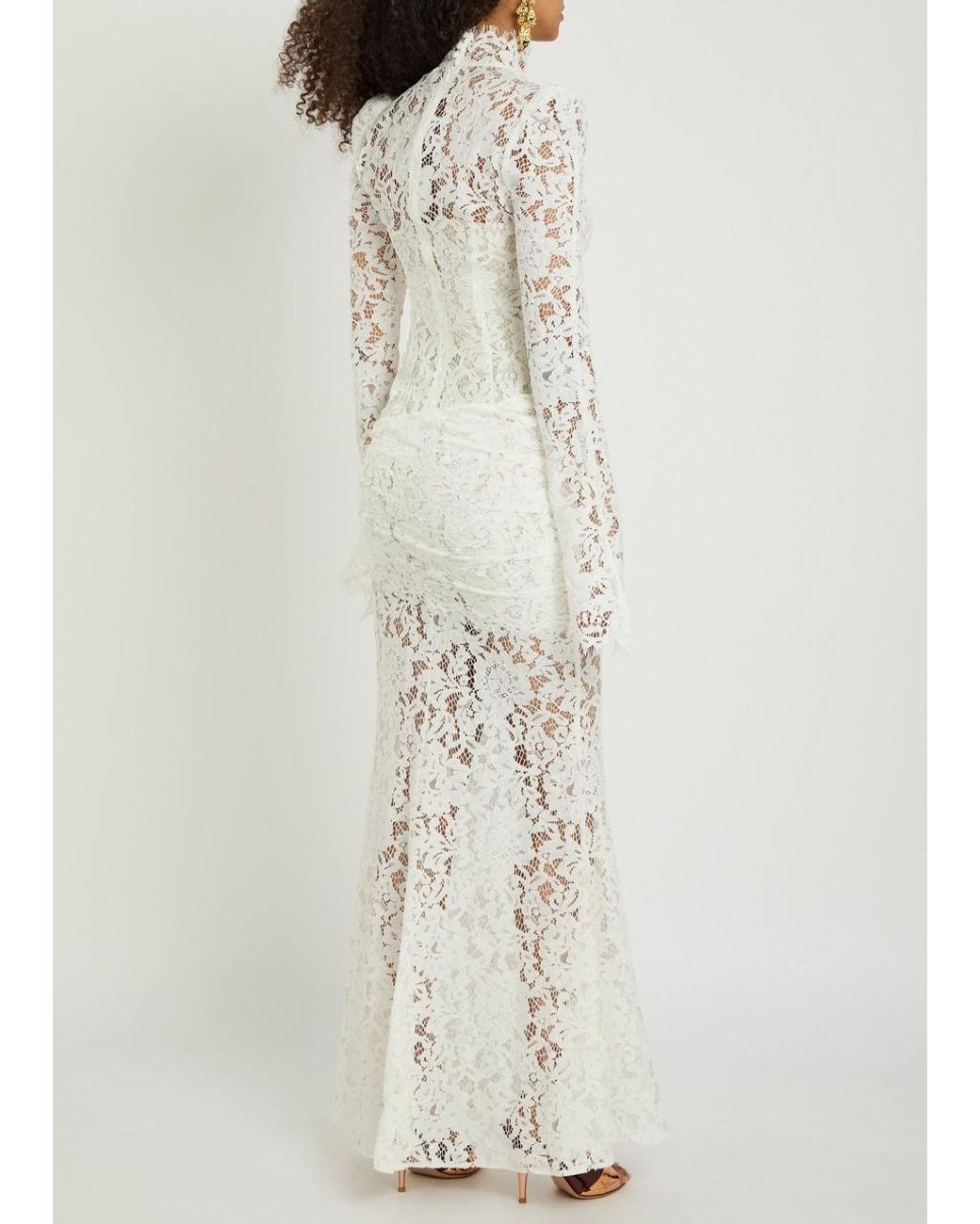 De La Vali White Bodita Appliquéd Guipure Lace Maxi Dress