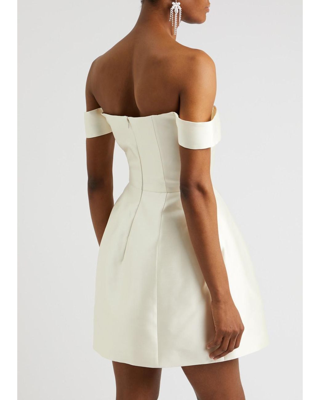 open lace back dress Modal Off-Shoulder A-Line Mini Dress in White - XXL