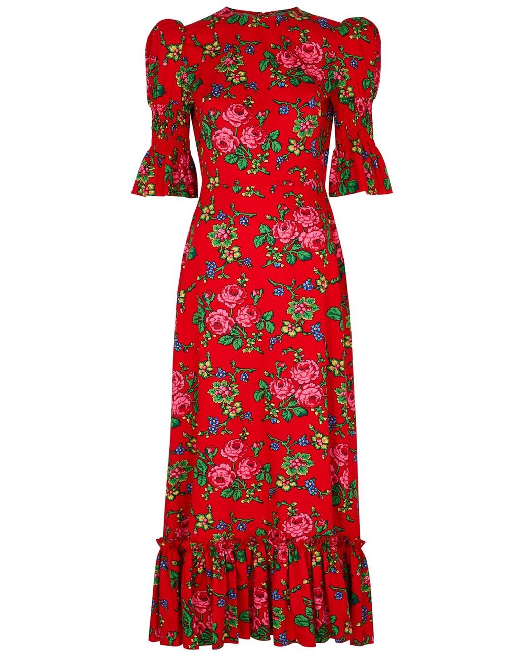 The Vampire's Wife The Toto Floral-print Cotton Midi Dress in Red | Lyst