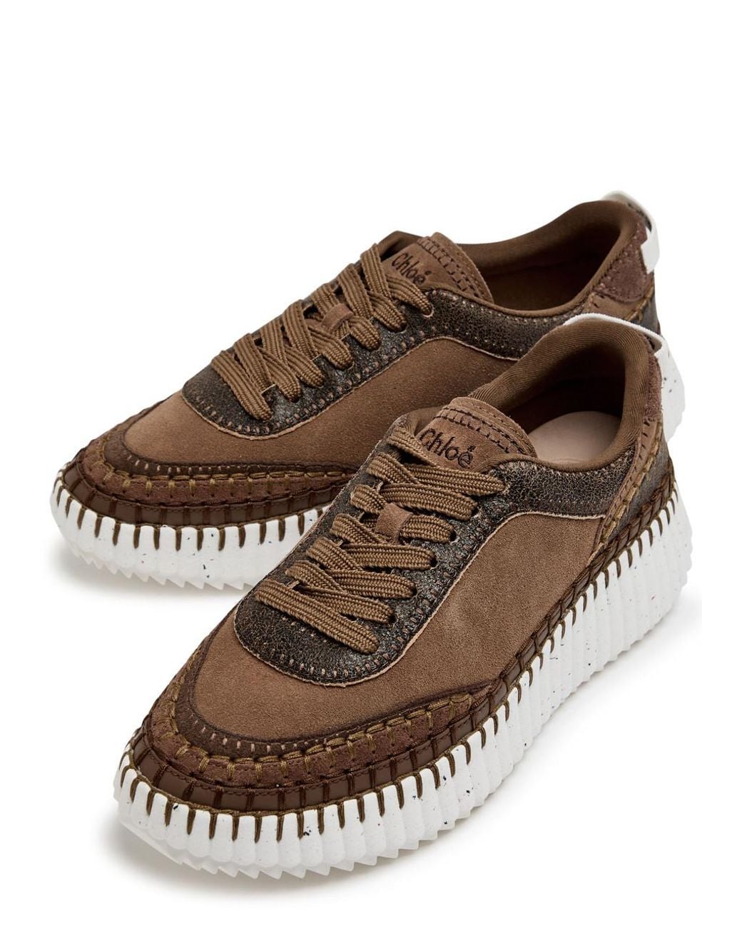 Chloé Brown Nama Panelled Suede Sneakers