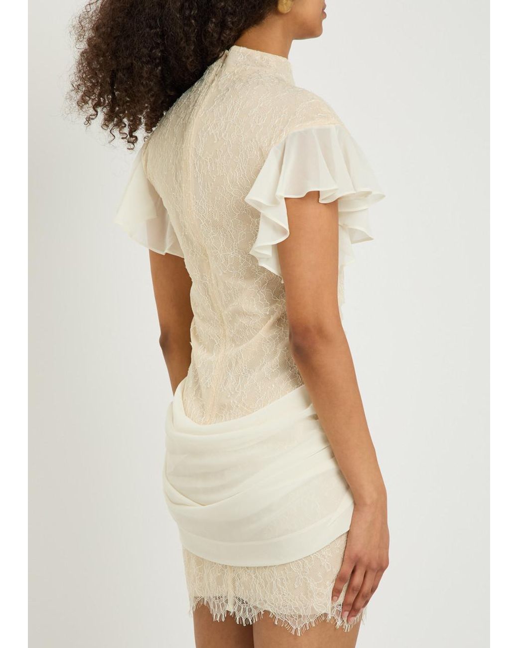 De La Vali Natural Noor Ruffled Lace Mini Dress