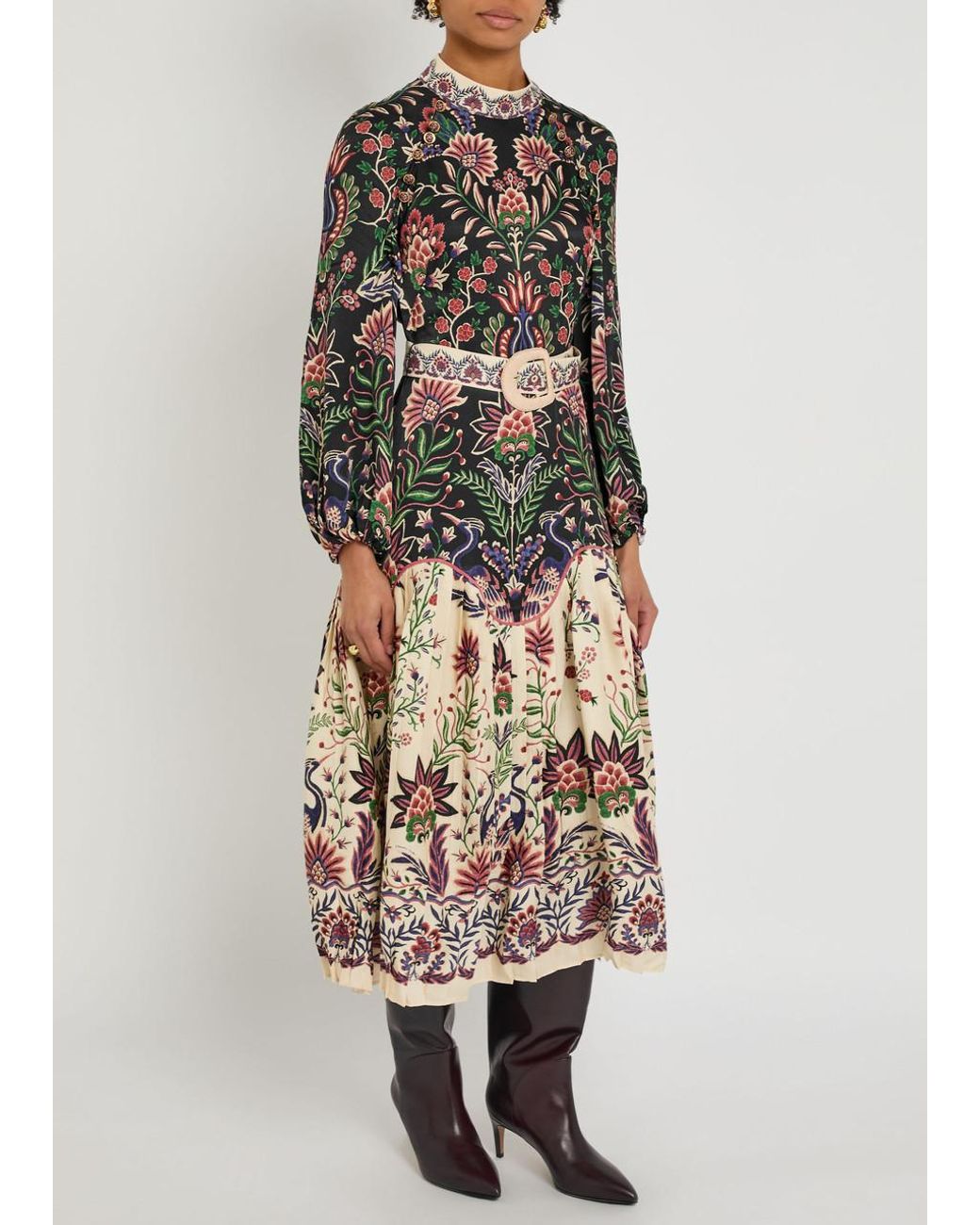 FARM Rio Marvelous Garden Floral-Print Satin Midi Dress in Black | Lyst UK