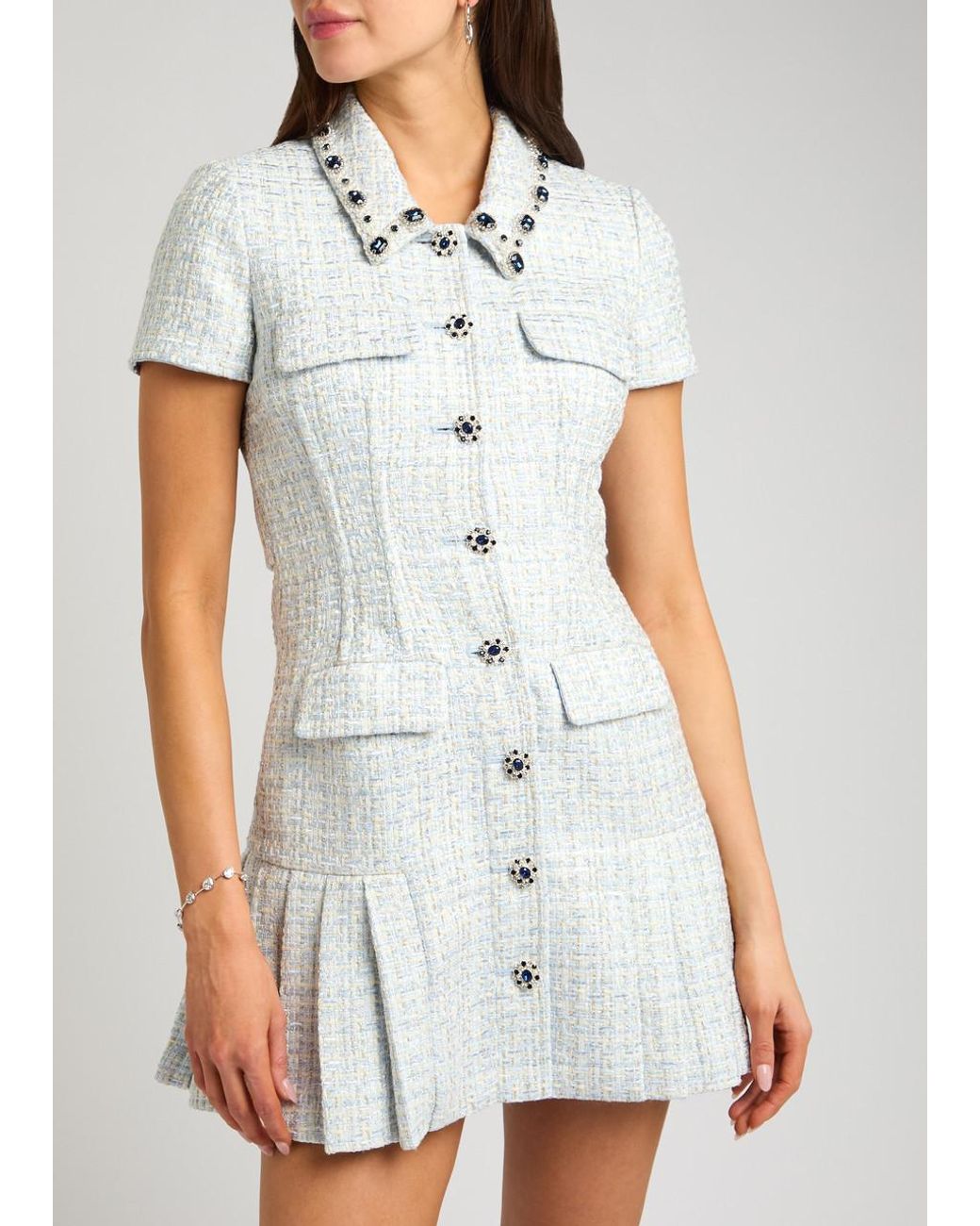 Self-Portrait Embellished Metallic Tweed Mini Dress in White | Lyst
